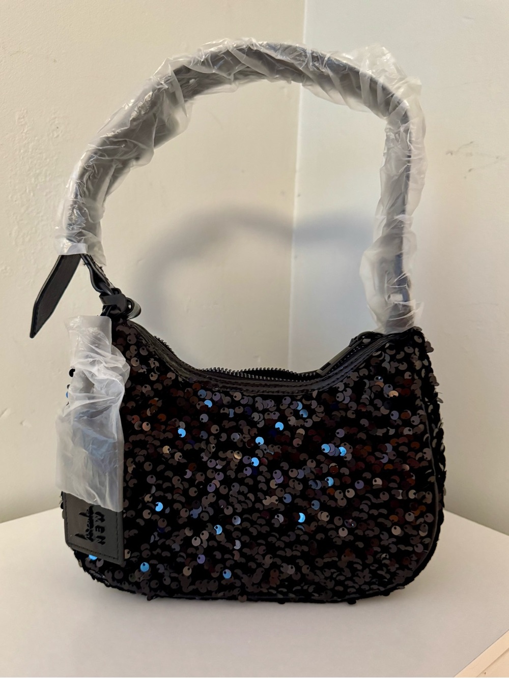 Nicole Miller Black Sequin Shoulder Bag Purse Evening Party Bag